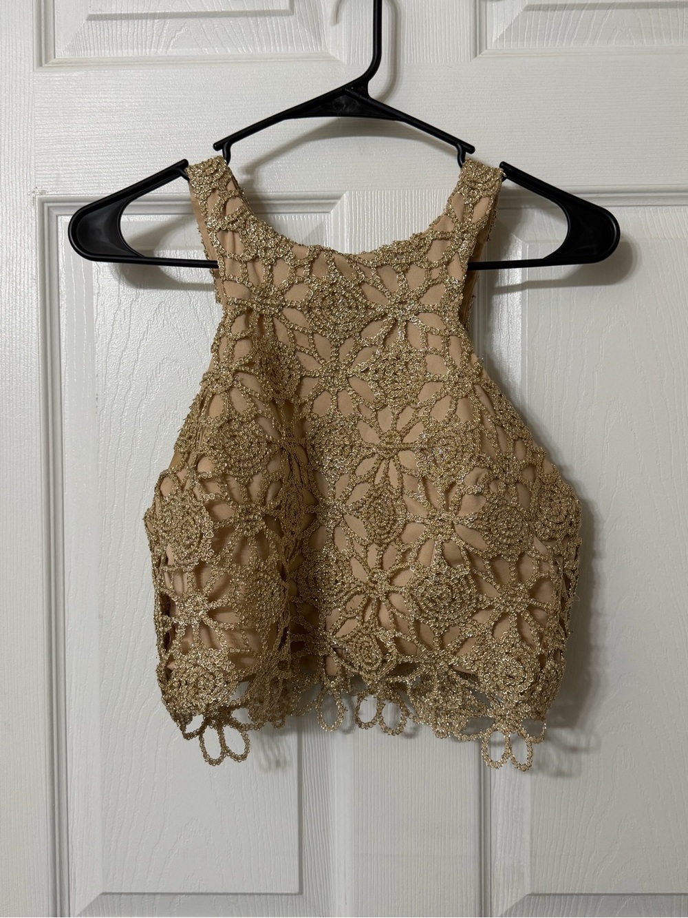 B Darlin Gold Beaded Floral Crochet Crop Top